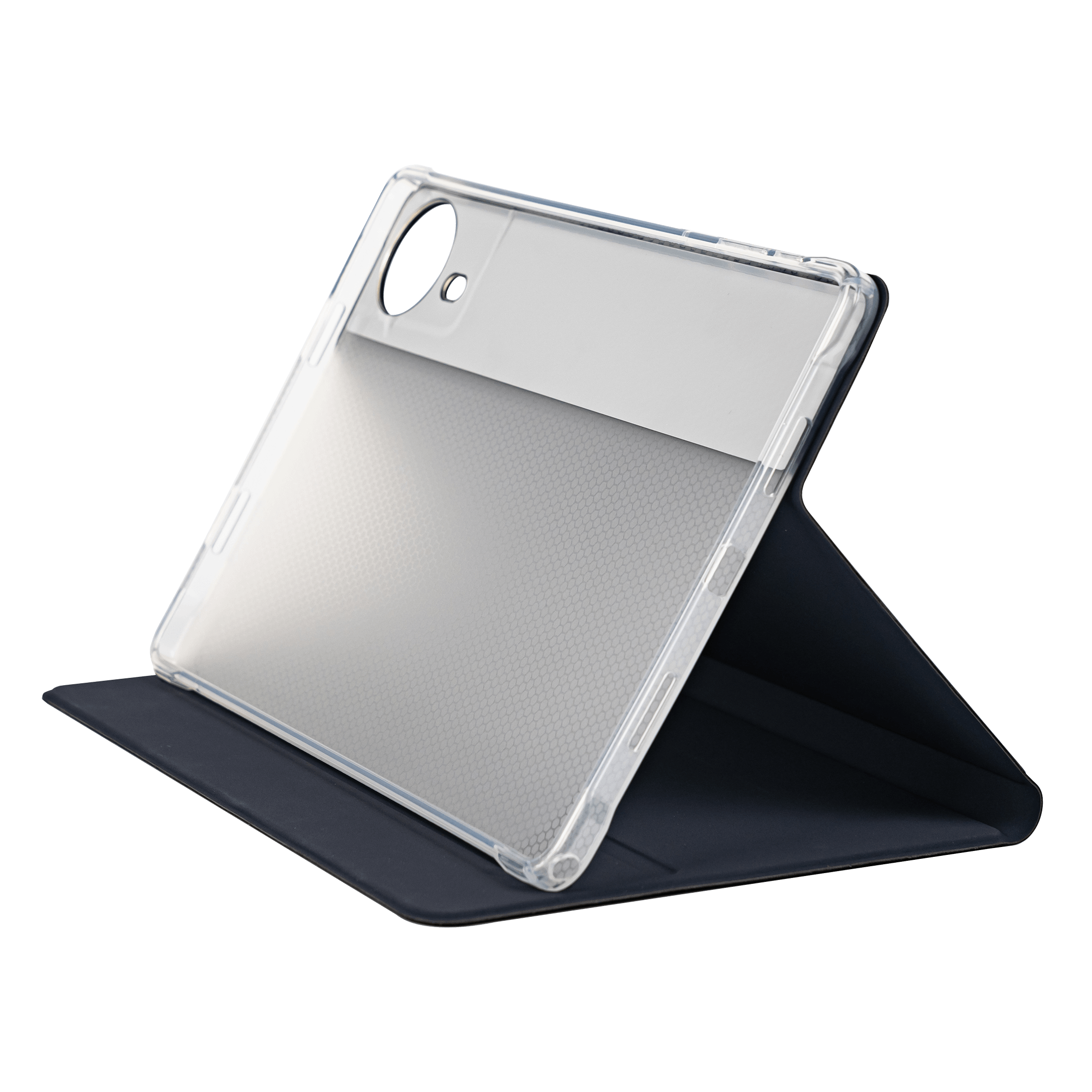 Detailed view of the deep sapphire textured surface on the T50HD tablet folio case, highlighting the premium material and meticulous stitching.